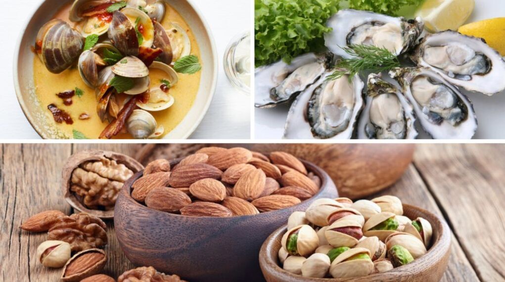 Seafood and nuts help increase testosterone levels in the male body